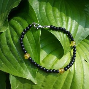 Handmade Natural Citrine and Black Onyx Bracelet